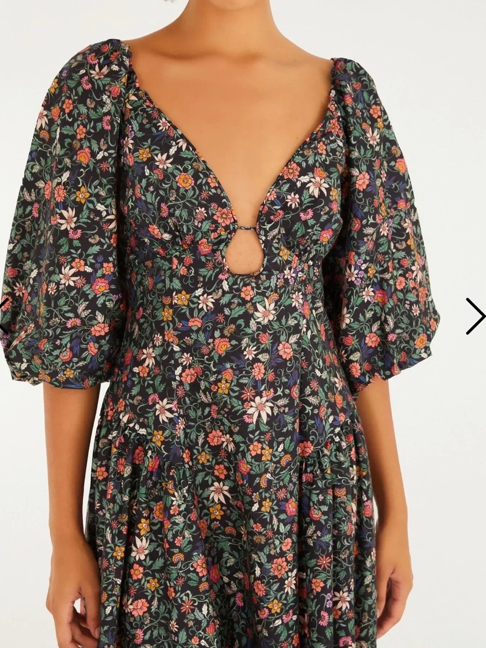 FARM Rio Black Floral Maxi Dress with Puff Sleeves - Picture 3 of 3